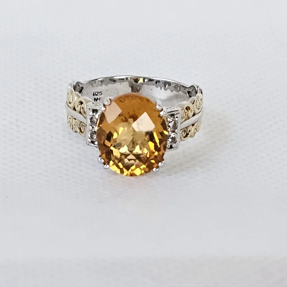 Natural Citrine Gems En Vogue Ring Palladium Sterling Silver 24k Gold - Picture 6 of 10